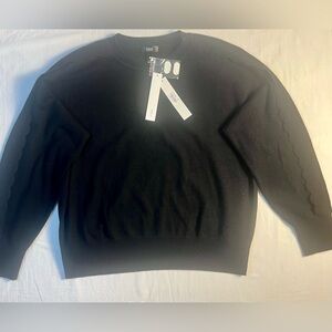 Brand New AQUA Black 100% Cashmere Scalloped Sweater (Size Large, NWT)